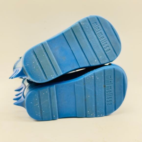 Mini Melissa Shoes Girls 7C Blue Boots Monster Dinosaur Rainboots Fabula Glitter - Picture 7 of 9